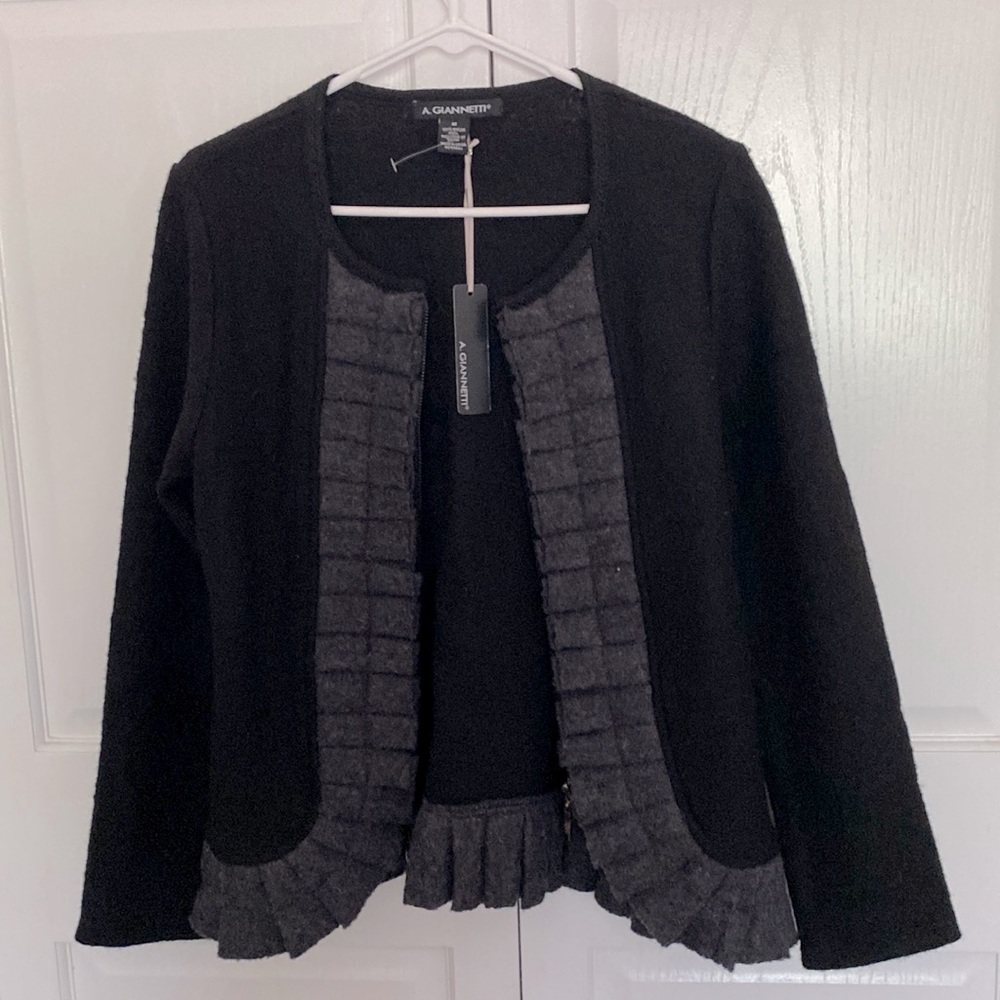 A. Giannetti Black & Gray Ruffle Zip Wool Sweater